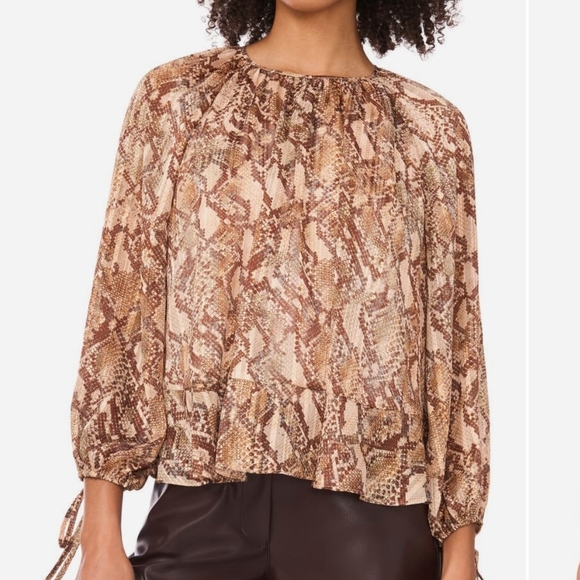 Parker Tops - Parker Brown and Tan Snake Print Blouse